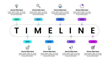 Infographic template. Timeline with a title in the middle and 8 steps