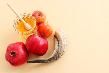 Rosh hashanah (jewish New Year holiday) concept. Traditional symbols