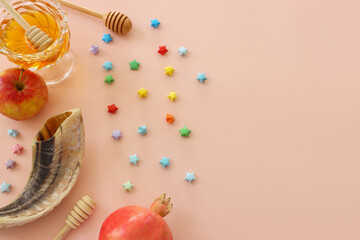 Rosh hashanah (jewish New Year holiday) concept. Traditional symbols