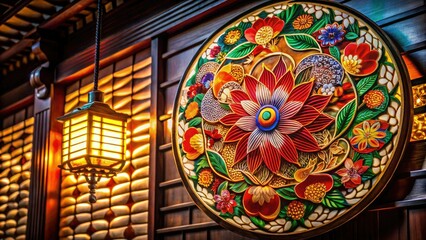 A traditional Japanese gobo, adorned with delicate patterns and vibrant colors, stands out as a striking representation of Eastern artistry and cultural heritage.