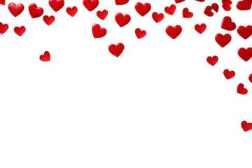 A cluster of vibrant red heart icons arranged randomly on a clean white background