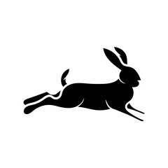 Hand-drawn silhouette of a jumping rabbit