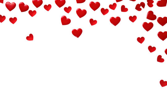 A cluster of vibrant red heart icons arranged randomly on a clean white background