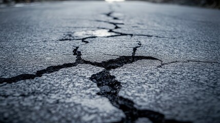 Obraz premium Cracked asphalt road after earthquake