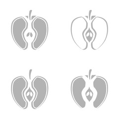 apple cut in half icon on a white background, vector illustration