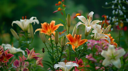 Obraz premium Vibrant Lily Flowers in a Lush Garden