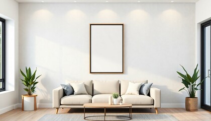 3D Render of Modern Furniture in White Room with Mockup Frame, Ai generated Images