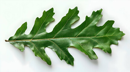 Close-Up of a Green Oak Leaf on a White Background