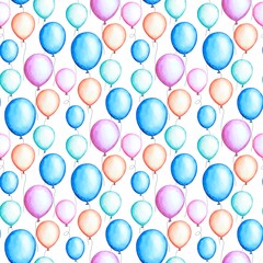Seamless pattern with air balloons, watercolor illustration