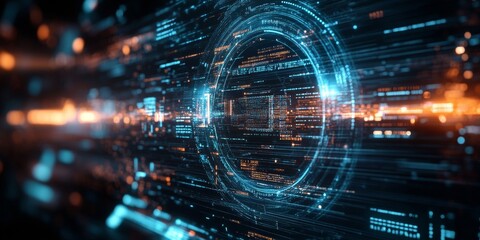 Obraz premium Futuristic Touch Screen Interface with Blurred Digital Data Streams, showcasing advanced technology and dynamic information flow