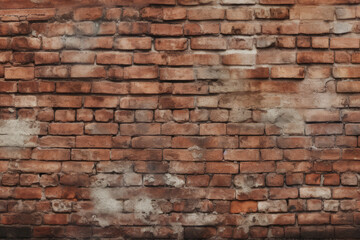Fototapeta premium Processed collage of obsolete red brock masonry wall texture. Background for banner, backdrop