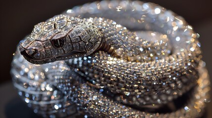 A bracelet covered in diamonds has a snake coiling around it