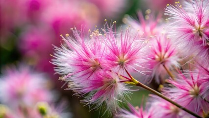 Obraz premium Delicate pink tips of the cheerful feather plant emerge from a misty haze, their softness a gentle reprieve from the world's cacophony.
