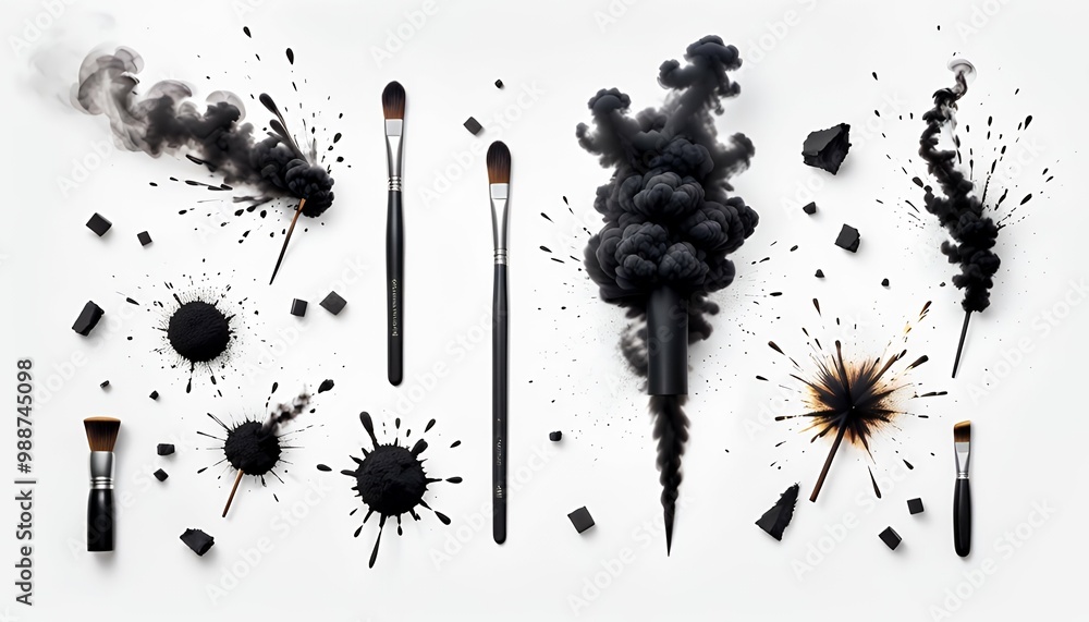 Poster brush black empty smoke explosion background olated abstract smoke explosion burst dust black brush 