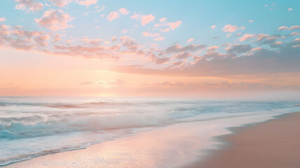 Fototapeta premium Peaceful Beach Sunset with Soft Light and Pink Sky