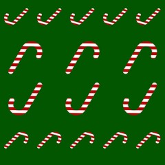 Christmas decorative holiday background with candy cane. Xmas decorative wallpaper on green