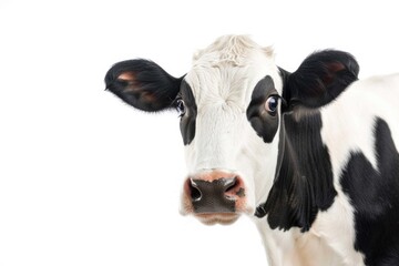 Dairy Cow on White Background. Closeup View of Cute Cow in Animal Husbandry