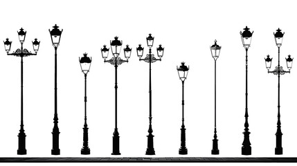 Obraz premium street old lamps silhouettes on the white background volume 1