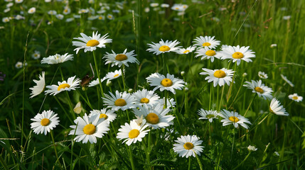 Fototapeta premium Vibrant White Daisies in a Lush Green Field
