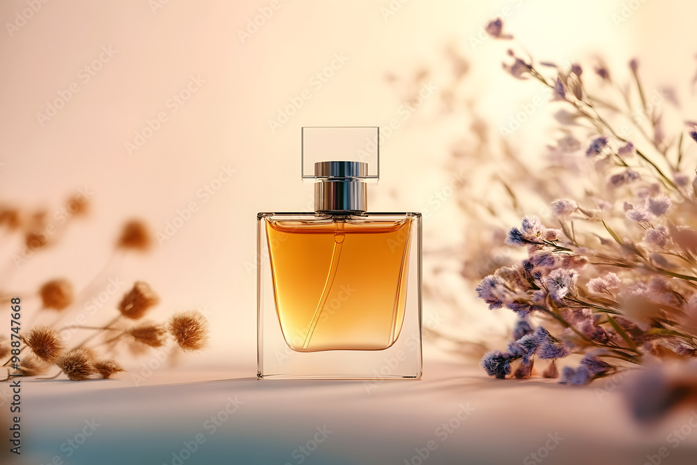 Poster mock up of minimal elegant perfume bottle. stylish parfumerie banner. ai generative