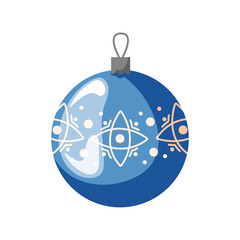 Fototapeta premium Blue Christmas ball with ornament in cartoon. Perfect for holiday designs, greeting cards, festive decorations and seasonal projects.