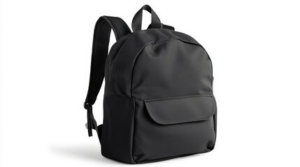 A black backpack is shown against a white background. It's perfect for preschoolers and you can see both the front and back of it.