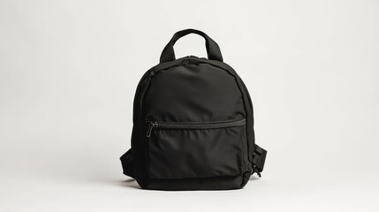 Naklejka premium A black backpack is shown against a white background. It's perfect for preschoolers and you can see both the front and back of it.