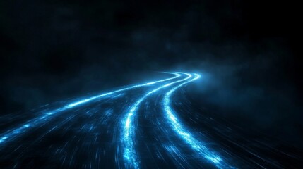 A blue light streaks across a dark background, leaving a glowing trail.