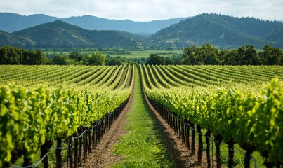 Obraz premium Vineyard rows in the foothills.
