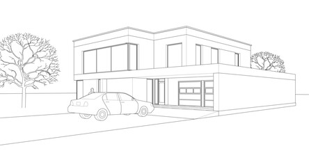 sketch of a modern house 3d rendering	
