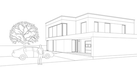 sketch of a modern house 3d rendering	
