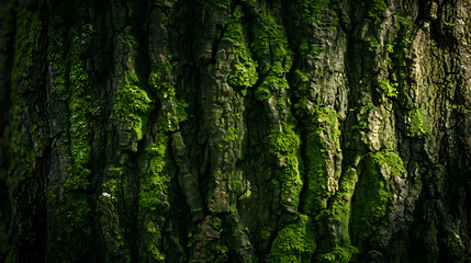 Close Up of Green Moss on Tree Bark - Nature Texture