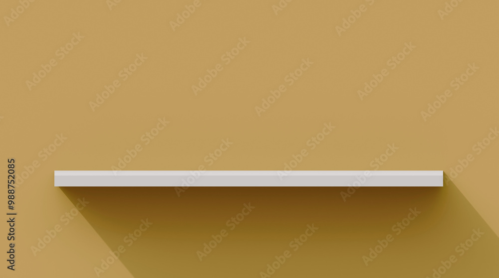 Poster empty shelf on a yellow wall. display stand shelf on yellow wall. trophy stand. product display shel