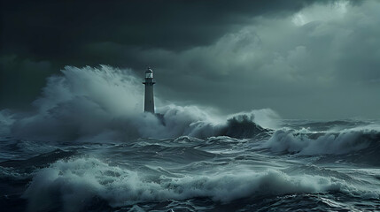 Lighthouse Standing Tall Against Stormy Sea