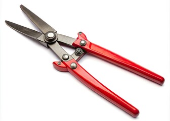 Red sheet metal shears with extended handles isolate on white background