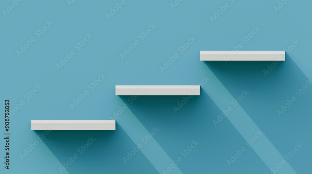 Poster empty shelf on a blue wall. display stand shelf on blue wall. trophy stand. product display shelf 3d