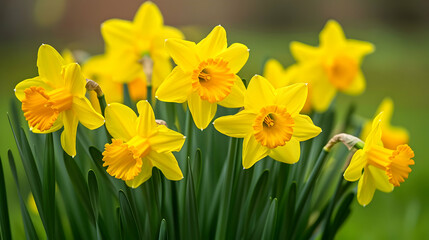 Fototapeta premium Vibrant Yellow Daffodils in Full Bloom - Spring Flowers in Nature