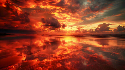 Fototapeta premium Stunning Sunset Over the Ocean with Dramatic Clouds