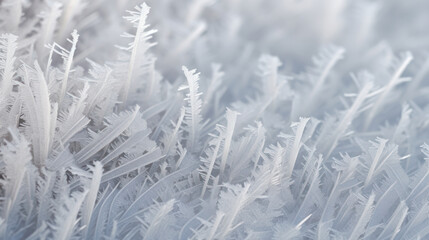 Fototapeta premium Frosty grass blades with intricate ice crystals