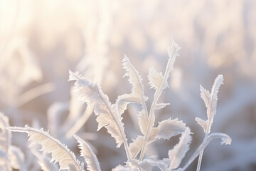 Naklejka premium Frosty grass blades with intricate ice crystals