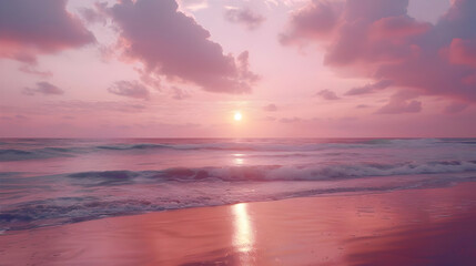 Pink Sunset Over the Ocean: A Serene Beachscape