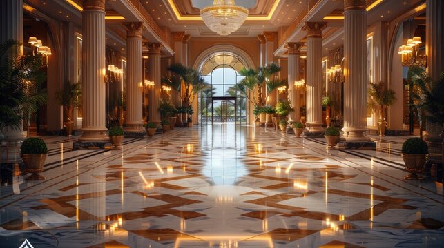 3d ender of luxury hotel lobby reception entrance hall 