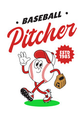 Funny Baseball Character Shirt Design in Retro Style