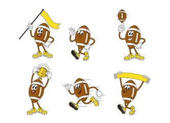 Happy American Football Ball Cartoon Character Set Collection