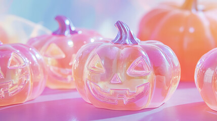 Vibrant Pink Halloween Pumpkins on Pastel Background