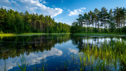 Obraz premium Serene Forest Lake with Stunning Reflections