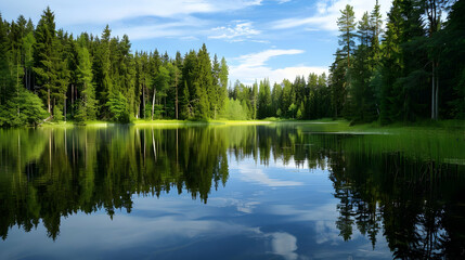 Serene Forest Lake with Stunning Reflections