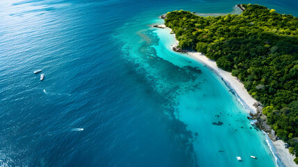 Aerial View of Tropical Island with Azure Water and White Sand Beach