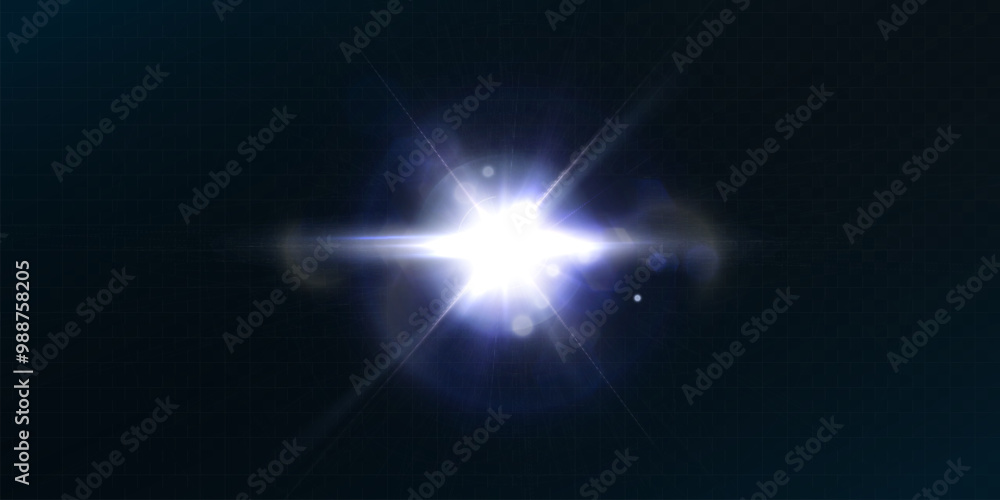 Poster light effect of blue glowing light. solar flare. glow effect. starbursts with twinkling highlights. 