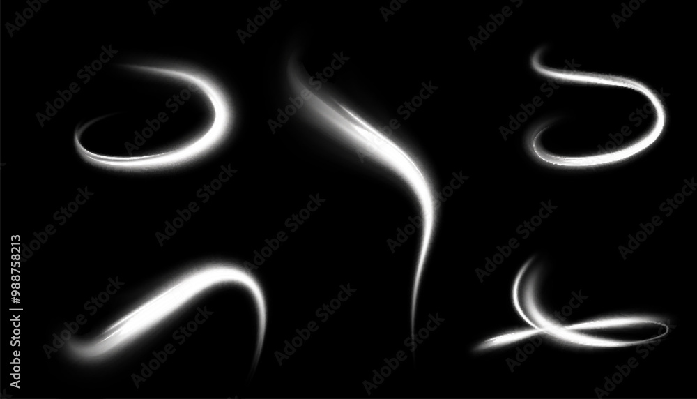 Poster Curved glowing lines light effect. Bright light swirl. High speed light energy effect for game characters on transparent background. Vector
